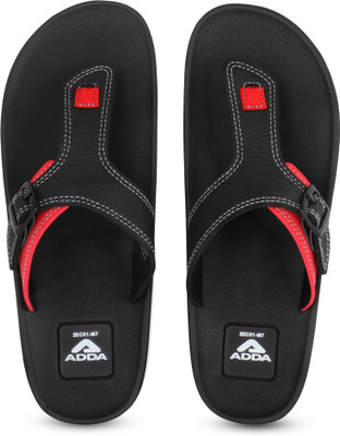 Adda Men Flip Flops(Black, Red , 8)