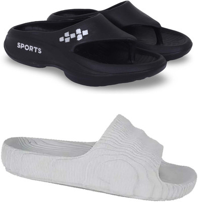 Kapani Fashion Men Slippers(Black, Grey , 10)