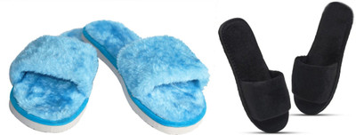 rexizone Women Flip Flops(Black, Blue , 5)