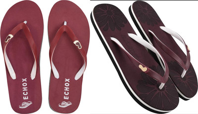 DASHNY Women Flip Flops(Maroon , 5)