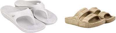 LUXURIOUS DESIGN Men Slippers(Beige, White , 6)