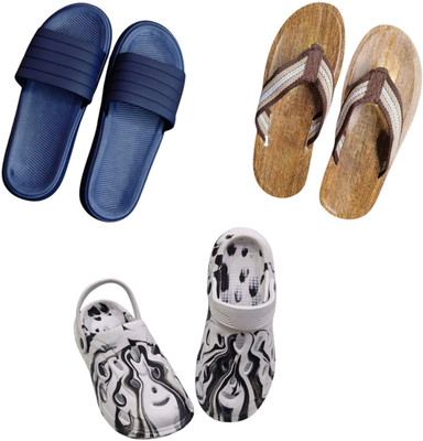 BLIBBERS Men Slippers(Blue, Brown, Off White , 9)