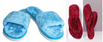 rexizone Women Flip Flops(Maroon, Blue , 5)