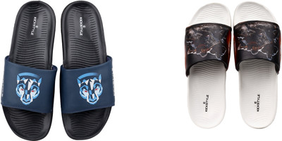 KICKSTYLE Men Slides(White, Black, Blue , 7)