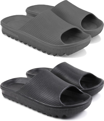 World Wear Footwear Women Slides(Grey, Black , 8)