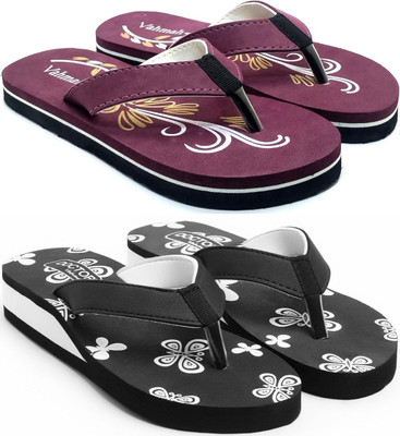 VAHMAH Women Slippers(Maroon, Black , 4)