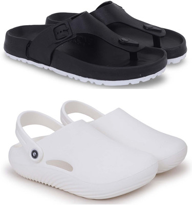 KAPYANSH Men Slippers(Black, White , 7)