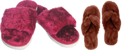 rexizone Women Slides(Maroon, Brown , 4)