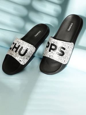 Chupps Men Cat-A-Mood Black/White Men's Comfortable Slides & Flip Flop Slides(Black, White , 7)