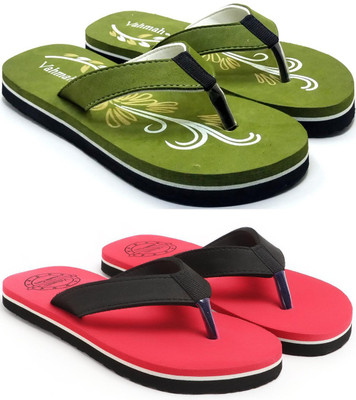VAHMAH Women Slippers(Green, Red , 7)