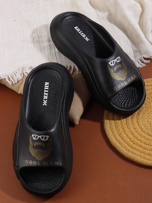 KILLER Men Slides(Black, Silver , 8)