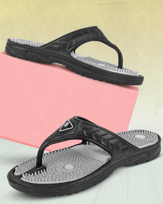 FitFusion Men FitFusion Men's Acupressure Point Comfortable Non-Slip Flip Flops(Black, Grey , 8)