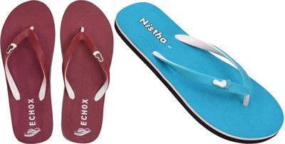 NISTHA Women Flip Flops(Blue, Maroon , 7)