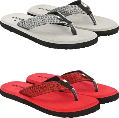 BIRDE Men Premium Comfortable Regular Wear Slippers For Men Pack Of 2 Combo Flip Flops(Silver, Red , 6)