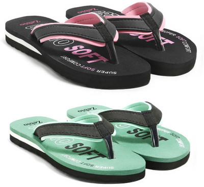zebio Women Slippers(Black, Pink, Green, Black , 5)