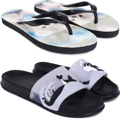 Kapani Fashion Women Slippers(Blue, Black , 7)