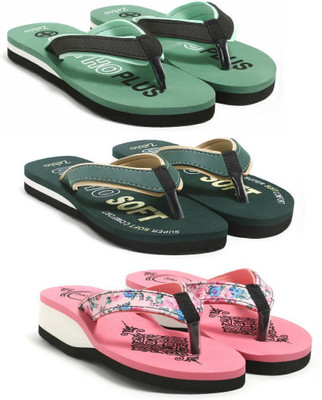 zebio Women Slippers(Green, Black, Green, Yellow, Pink , 6)