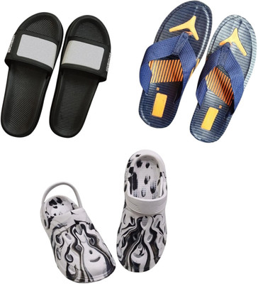 BLIBBERS Men Slippers(Black, Blue, Off White , 9)