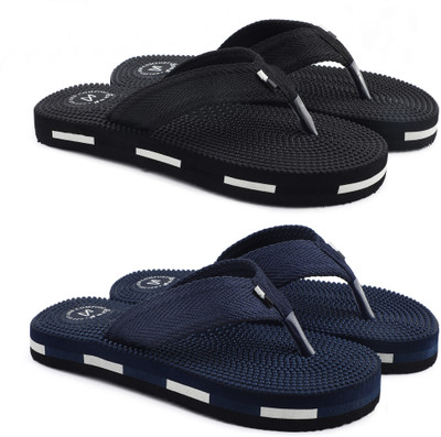 EVOK Men Slippers(Black, Blue , 6)