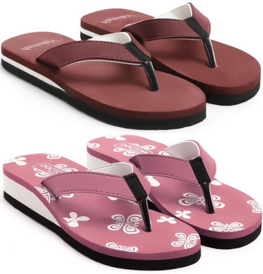 VAHMAH Women Slippers(Maroon, Pink , 7)