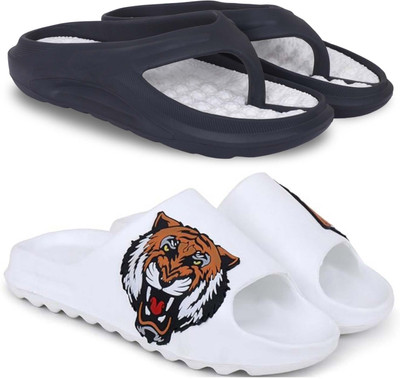 KAPYANSH Men Slippers(Black, White , 10)