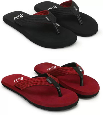 Footox Men Slippers | Slides | Flipflop | Clogs | Ortho | Acupressure Flip Flops(Black, Red , 6)