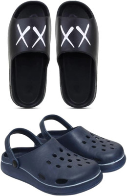 Veewalk Men Slides(Black, Blue , 8)