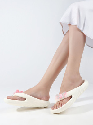 SUKUN Women Flip Flops(White , 7)