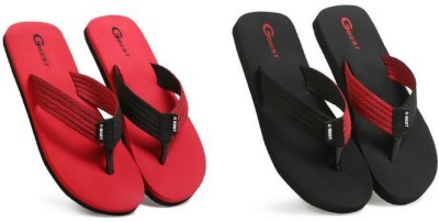 G Best Men Flip Flops(Red, Black , 10)