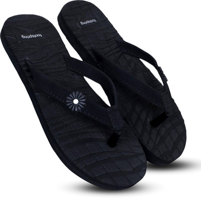 Footspring Women Flip Flops(Black , 8)