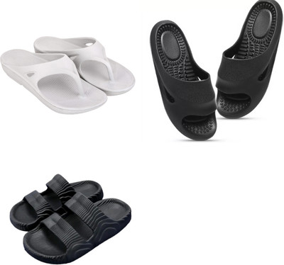 Feel alive Men Slippers(White, Black , 7)