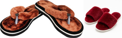 rexizone Women Flip Flops(Brown, Maroon , 6)