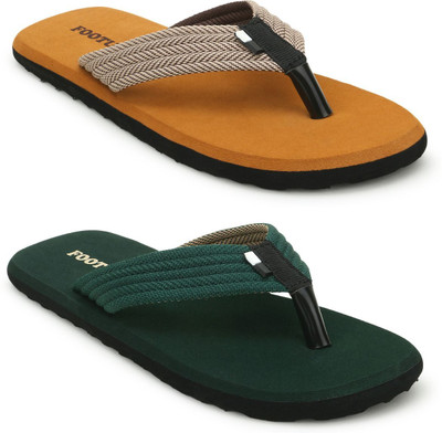 Footup Men Slippers(Brown, Green , 7)