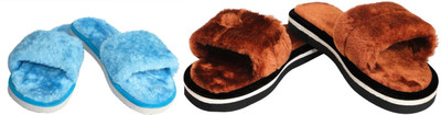 rexizone Women Flip Flops(Brown, Blue , 7)