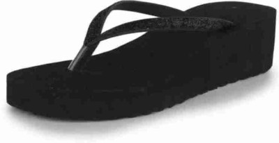 BOOMBEAUTY Women Flip Flops(Black , 4)