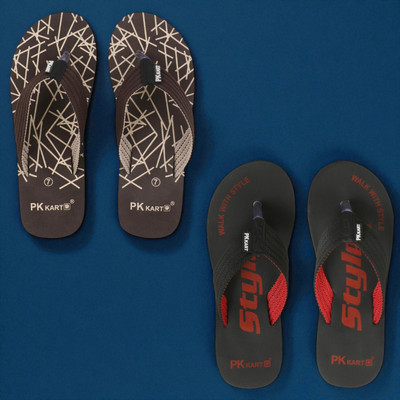 PKKART Men Slippers(Brown, Red, Black , 7)