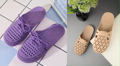 Brofoot Women Flip Flops(Beige, Purple , 8)