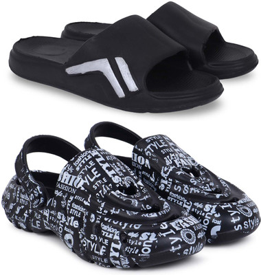 Kapani Fashion Men Slippers(Black, Black , 7)