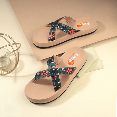 Footup Women Newly Launch Premium Trendy Colorful Comfortable Lightweight Stylish Antiskid Flip Flops(Beige , 8)
