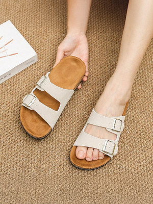 Layasa Women Flip Flops(Beige , 5)