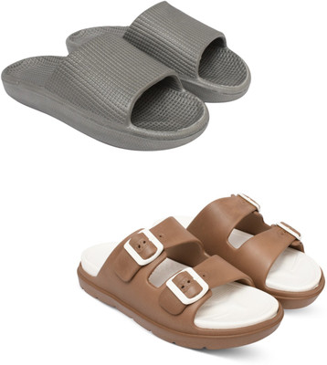 Acorn Men Slides(Grey, Tan, White , 6)