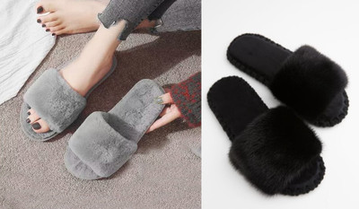 rexizone Women Slides(Black, Grey , 5)