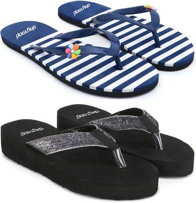Skytrap Women Slippers(Blue, Grey , 6)