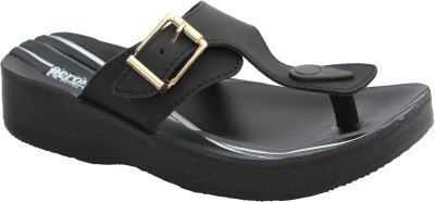 aerowalk Women Flip Flops(Black , 5)