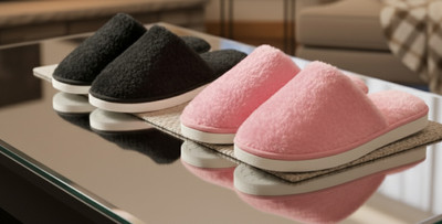 house of common Women Slippers(Pink, Black , 6)