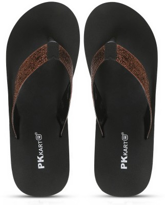 PKKART Women Flip Flops(Black , 6)