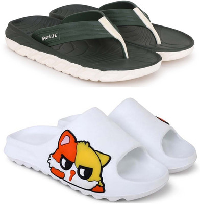 Kapani Fashion Men Slippers(Green, White , 7)