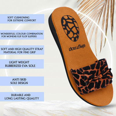 Skytrap Women Stylish Comfortable and Trending Colorful Flip Flops Slide Slides(Brown , 5)