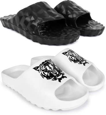 Kapani Fashion Men Slides(Black, White , 7)