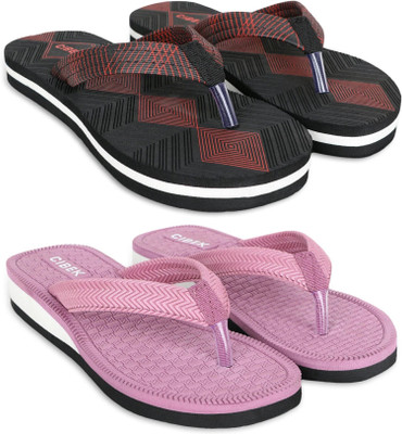 CIBEK Women Doctor step with cibek comfortable extra soft daily wear women slipper pack of 2 Flip Flops(Green, Pink , 5)